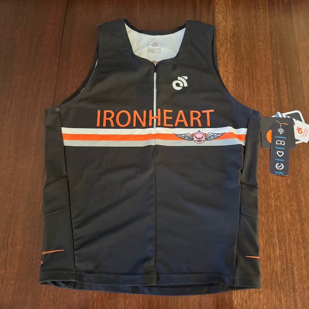 NWT Womens XL Jersey Triathlon Cycling 1/4 Zip Sleeveless ITU Ironheart ChampSys